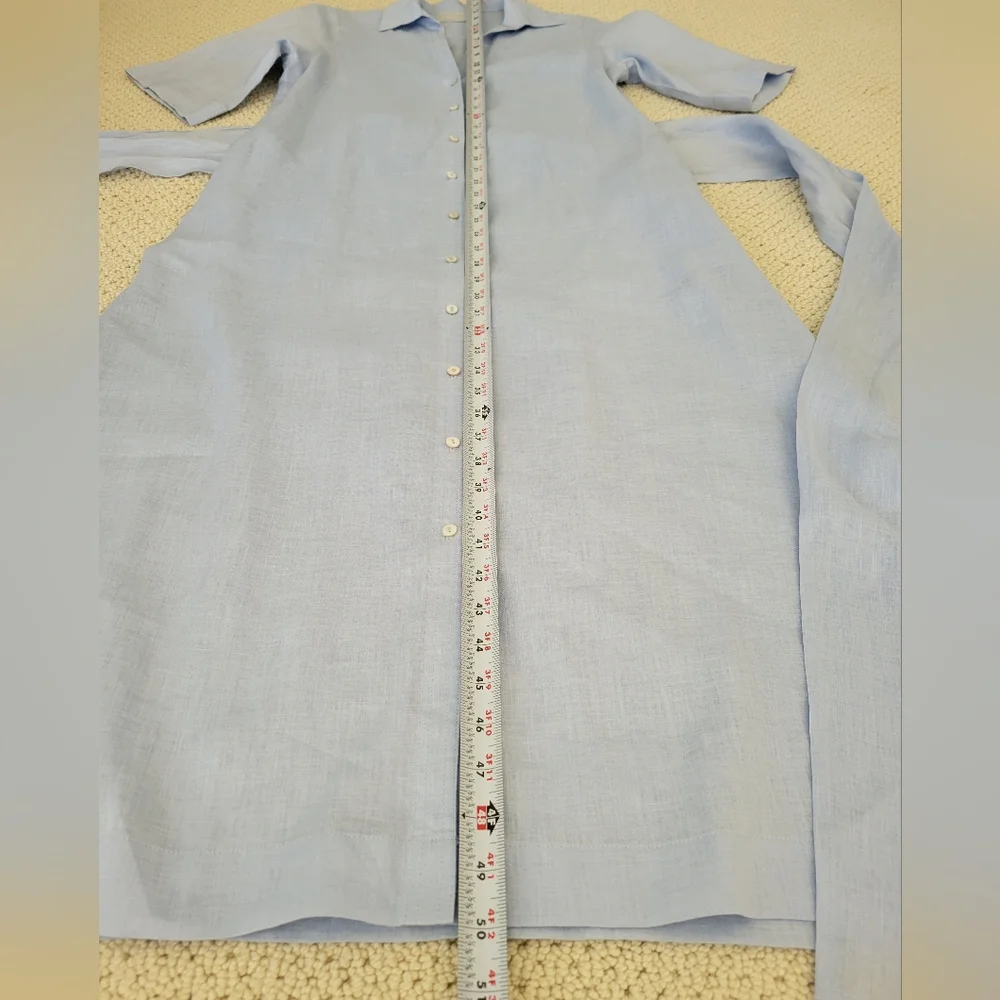 Redondo Frydman Solid Blue Linen Dress - Picture 3 of 11